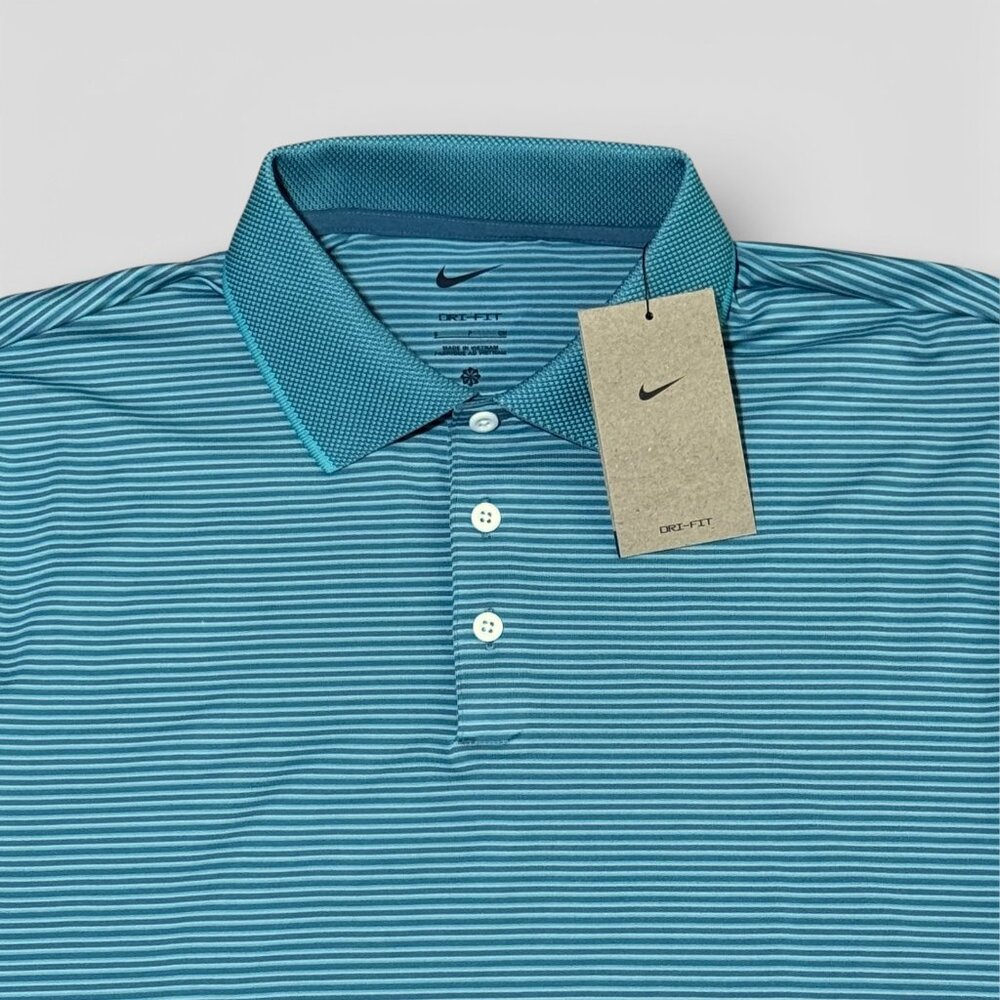 Nike Tour Mens Dri-FIT Golf Polo Shirt Small Striped Mineral Teal FZ7479-379 NEW - Picture 3 of 13